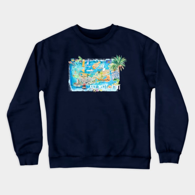 Key West Florida Illustrated Travel Map with Roads and HighlightsM Crewneck Sweatshirt by artshop77